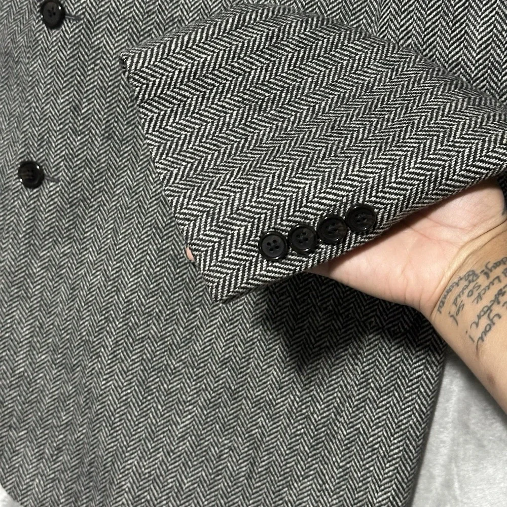 Lauren Ralph Lauren Tweed Herringbone Sport Coat Blazer Mens 48L Gray Classic